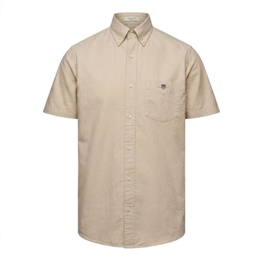Gant Mens Oxford Regular Short-Sleeved Shirt / Beige